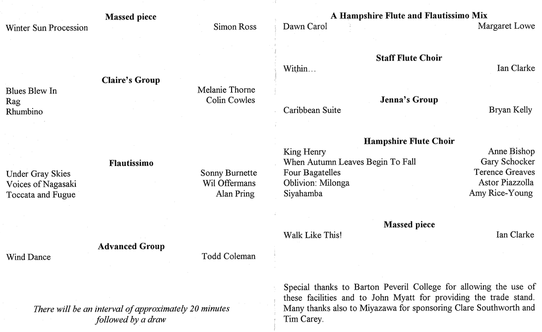 Programme for Flute Extravaganza concert, 14th October 2010