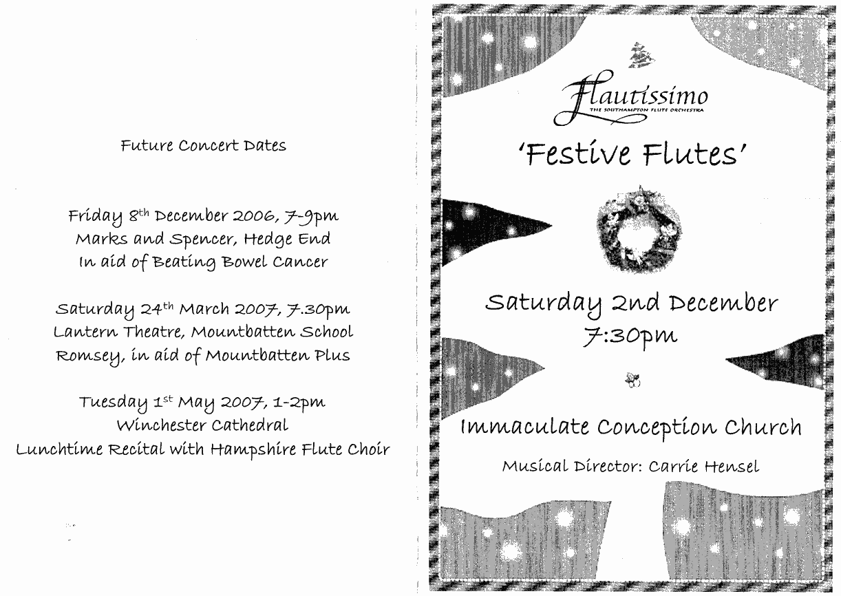 Programme for Christmas concert, 2nd December 2006
