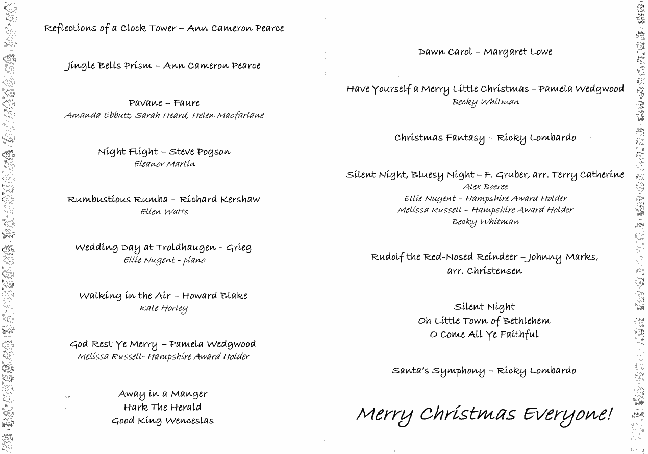 Programme for Christmas concert, 2nd December 2006