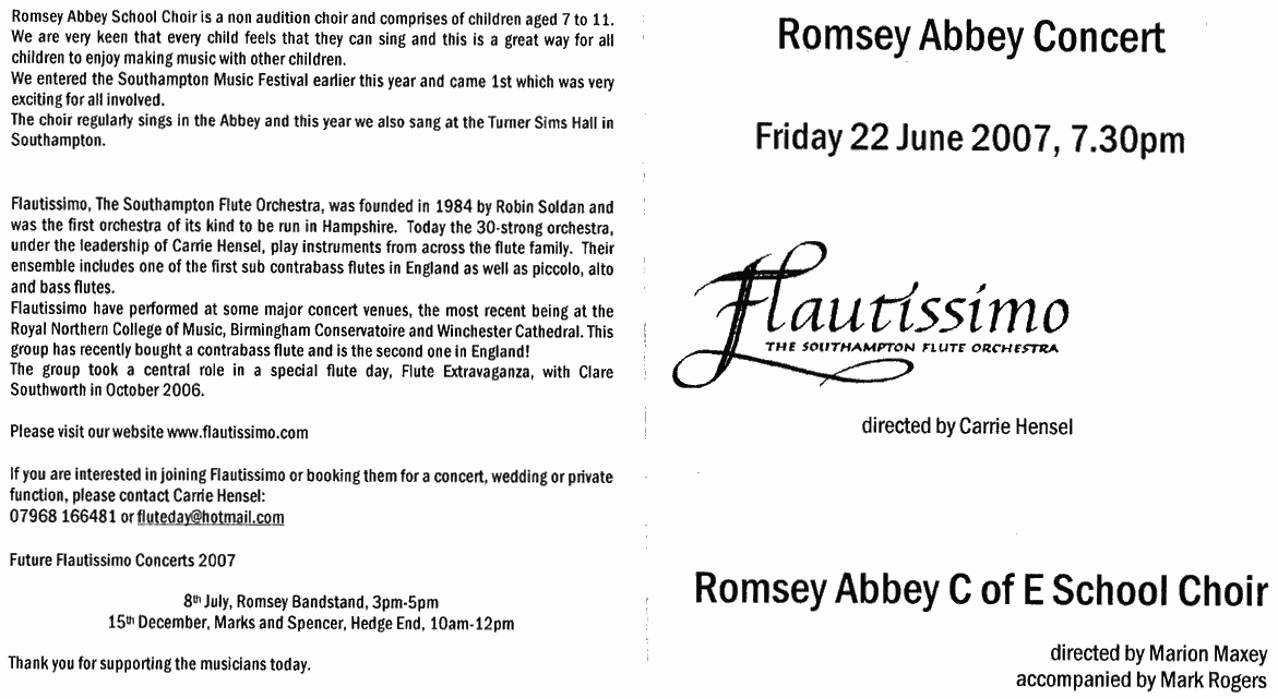 Programme for Romsey Abbey concert, 22nd May 2007