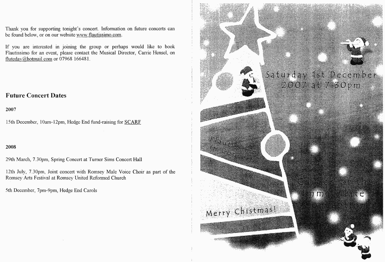 Programme for Christmas concert, 1st December 2007