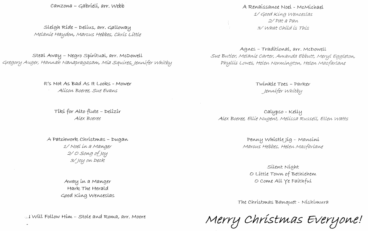 Programme for Christmas concert, 1st December 2007