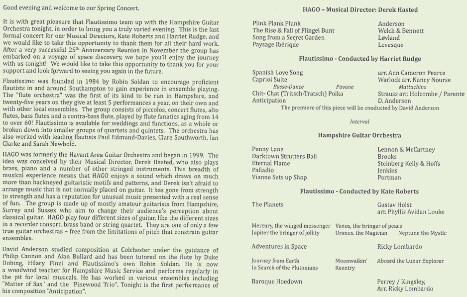 Program for Spring Concert at the Turner Sims with hago, 20th March 2010
