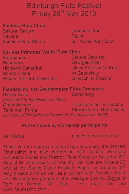 Programme for evening concert in Canongate Kirk