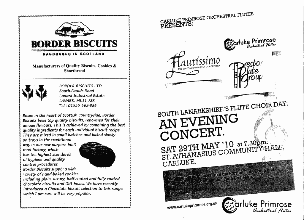 Programme for evening concert in Carluke