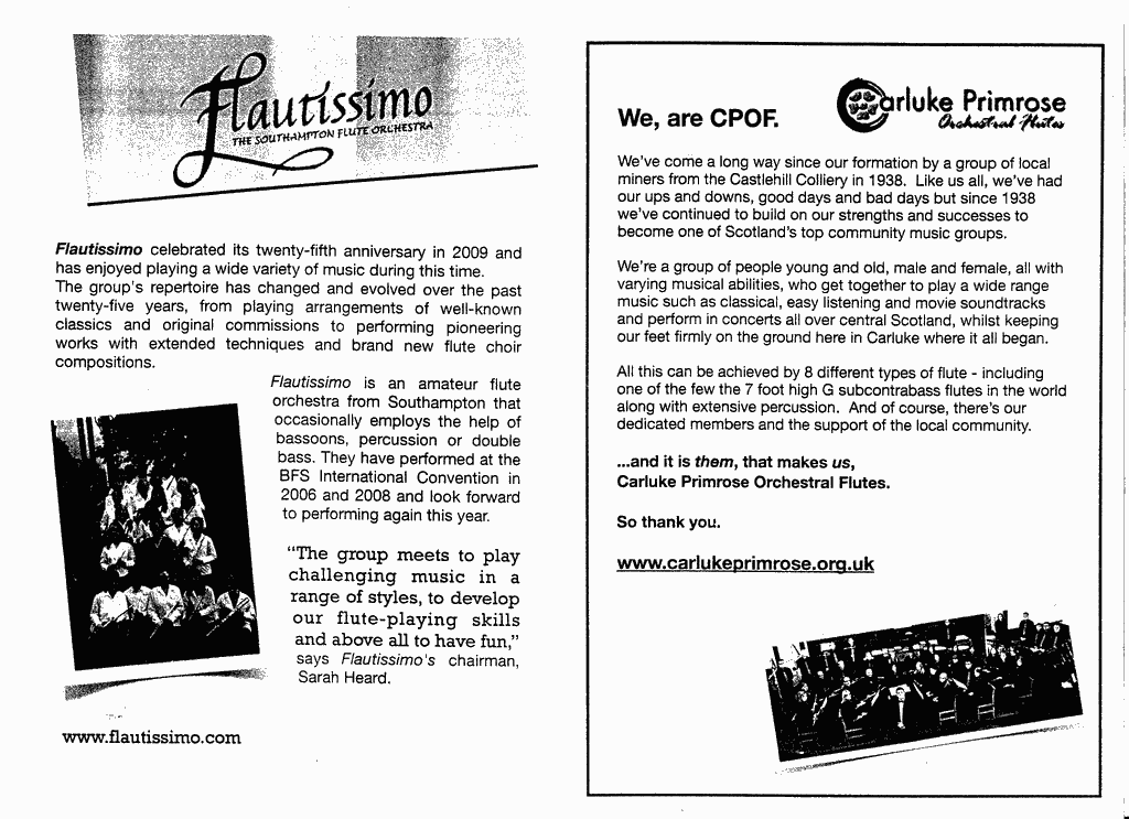 Programme for evening concert in Carluke