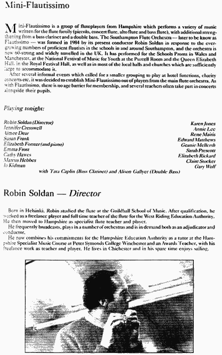From concert programme, Romsey Abbey, 12th November 1988